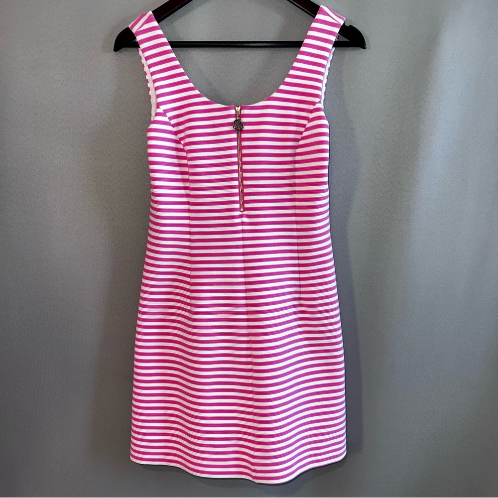 Lilly Pulitzer Nicolette Dress Hotty Pink White Ottoman Stripe Shift Size M